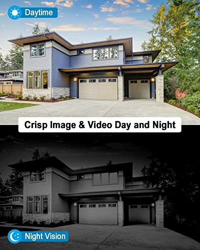 Comparison of a house in daytime and night vision.