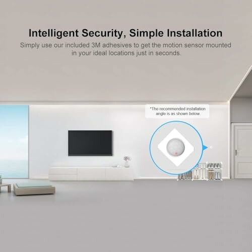 Living room with motion sensor and installation instructions.