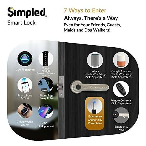 Simpled Smart Lock with multiple access methods including fingerprint, keypad, smartphone, and more.