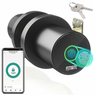 Smart door lock with fingerprint scanner and mobile app.