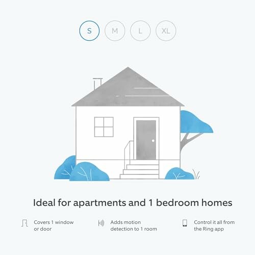 Illustration of a home with security system features for apartments and 1-bedroom homes.