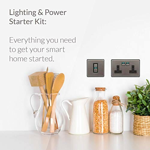 Smart home starter kit with kitchen utensils and power sockets, showcasing the Lightwave LP21422 Starter Kit's capabilities