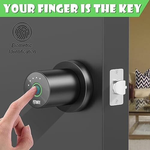 Fingerprint biometric smart lock on a door.