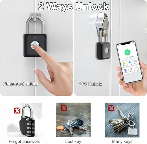 Smart lock with fingerprint and app unlock options, showing advantages over traditional locks.