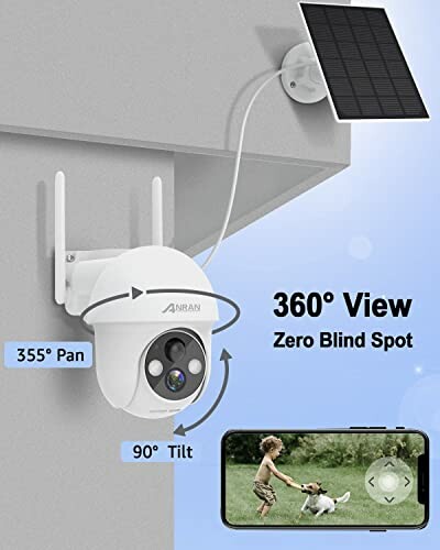 Solar-powered security camera with 360-degree view capabilities.