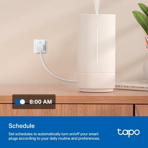 Smart Plug with Schedule Feature on a Wooden Surface